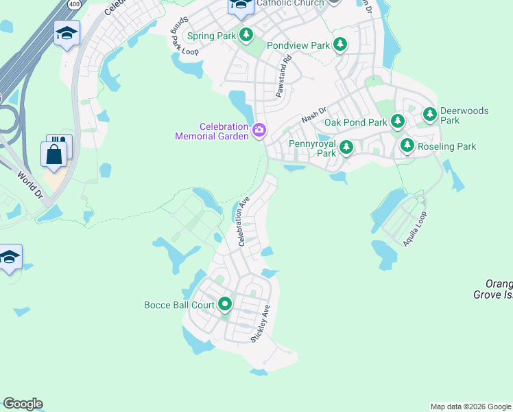 map of restaurants, bars, coffee shops, grocery stores, and more near 1212 Roycroft Avenue in Celebration