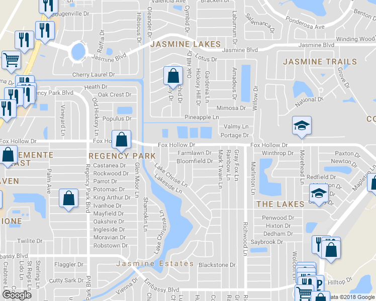 map of restaurants, bars, coffee shops, grocery stores, and more near 7711 Farmlawn Drive in Port Richey