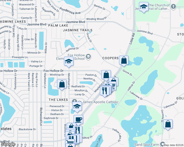 map of restaurants, bars, coffee shops, grocery stores, and more near 8513 Fox Hollow Drive in Port Richey