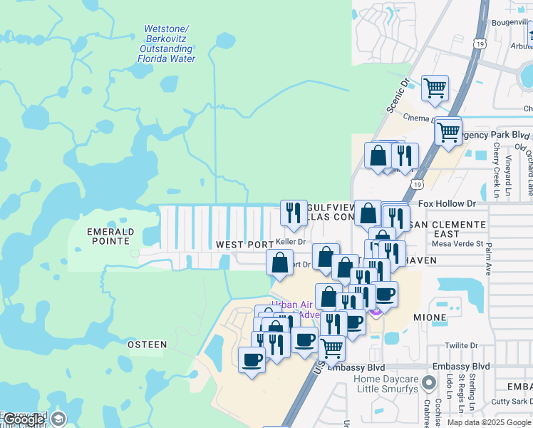 map of restaurants, bars, coffee shops, grocery stores, and more near 9926 Island Harbor Drive in Port Richey
