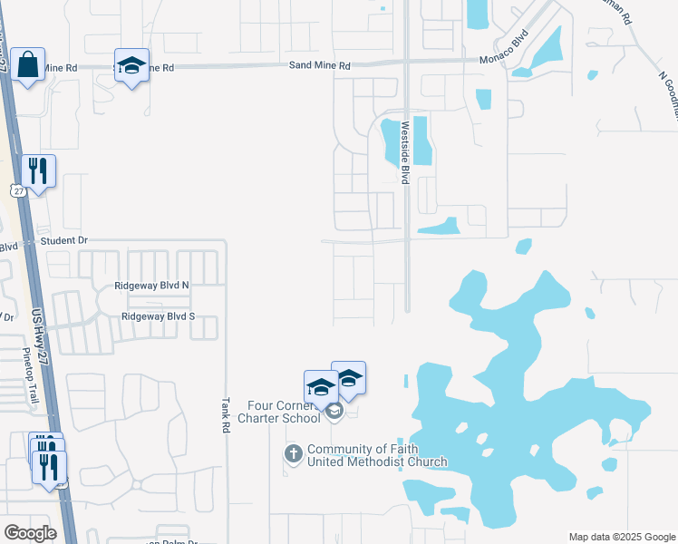 map of restaurants, bars, coffee shops, grocery stores, and more near Armadillo Avenue in Kissimmee