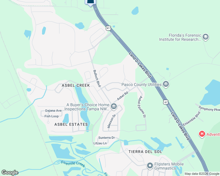 map of restaurants, bars, coffee shops, grocery stores, and more near 18919 Quarry Badger Road in Land O' Lakes