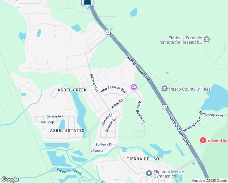 map of restaurants, bars, coffee shops, grocery stores, and more near 18931 Quarry Badger Road in Land O' Lakes