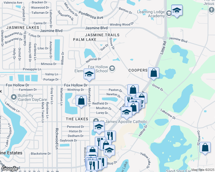 map of restaurants, bars, coffee shops, grocery stores, and more near 8440 Fox Hollow Drive in Port Richey