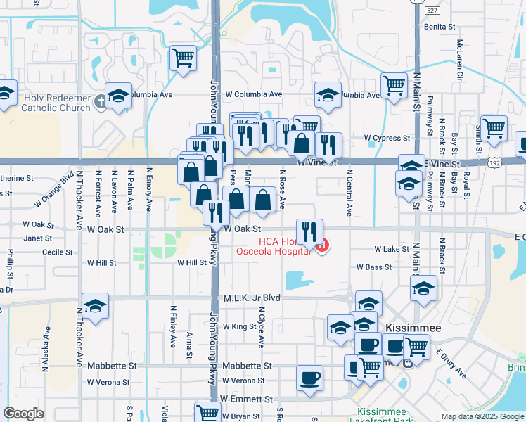 map of restaurants, bars, coffee shops, grocery stores, and more near 915 W Magnolia St in Kissimmee