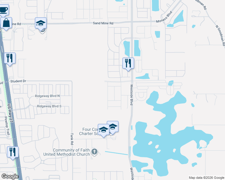 map of restaurants, bars, coffee shops, grocery stores, and more near Armadillo Avenue in Kissimmee
