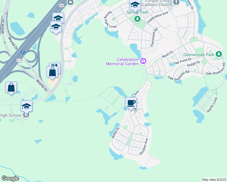 map of restaurants, bars, coffee shops, grocery stores, and more near 1211 Stonecutter Drive in Kissimmee