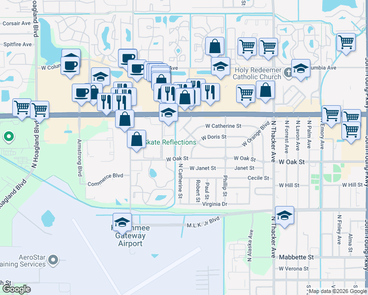 map of restaurants, bars, coffee shops, grocery stores, and more near 1007 West Catherine Street in Kissimmee