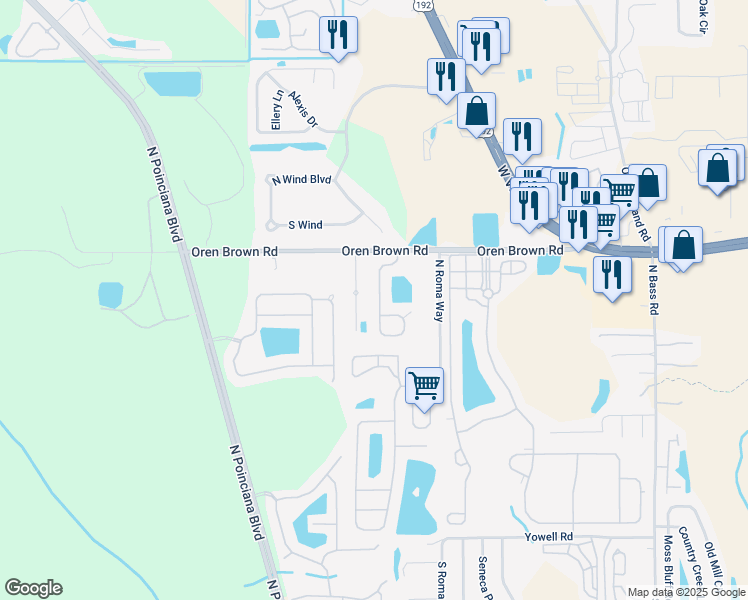 map of restaurants, bars, coffee shops, grocery stores, and more near 1245 Seasons Boulevard in Kissimmee