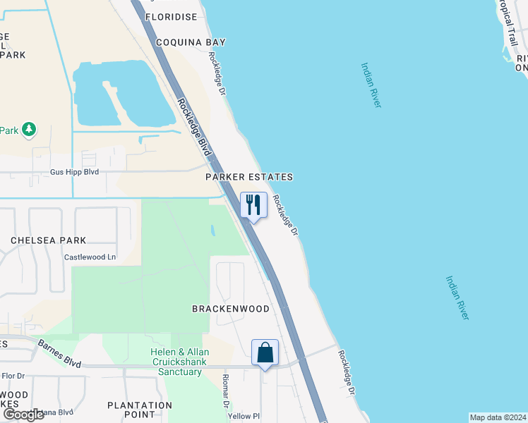map of restaurants, bars, coffee shops, grocery stores, and more near 1863 Rockledge Drive in Rockledge