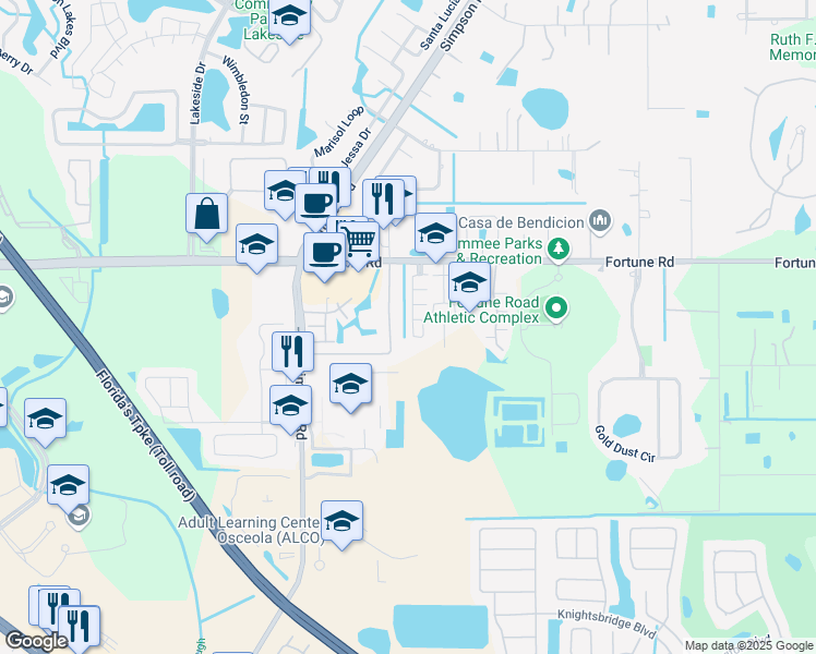 map of restaurants, bars, coffee shops, grocery stores, and more near 1146 Jade East Lane in Kissimmee
