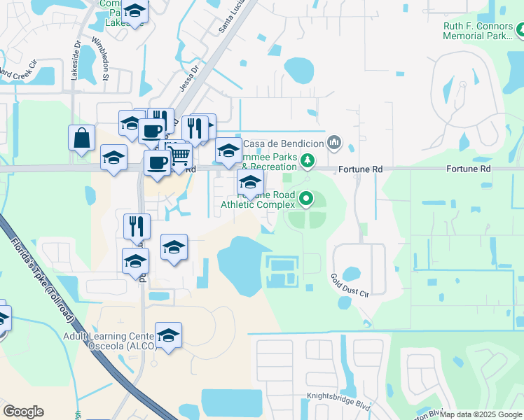 map of restaurants, bars, coffee shops, grocery stores, and more near 1032 Universal Rest Place in Kissimmee