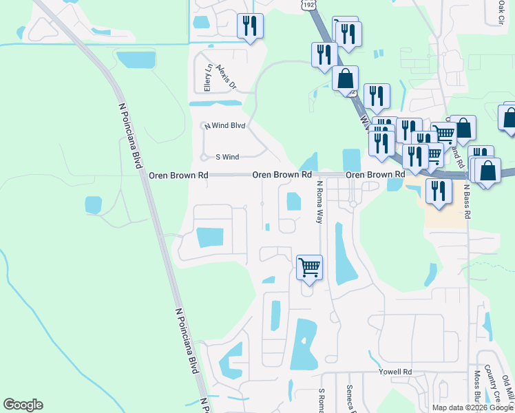 map of restaurants, bars, coffee shops, grocery stores, and more near 949 Emerald Green Court in Kissimmee
