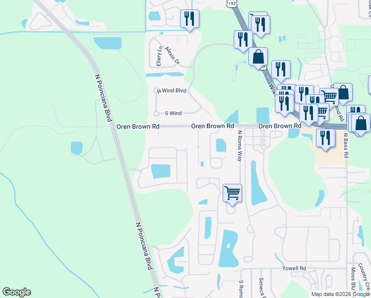 map of restaurants, bars, coffee shops, grocery stores, and more near 949 Emerald Green Court in Kissimmee