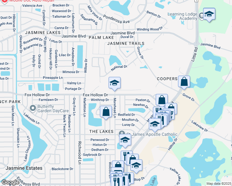 map of restaurants, bars, coffee shops, grocery stores, and more near 8309 Fox Hollow Drive in Port Richey