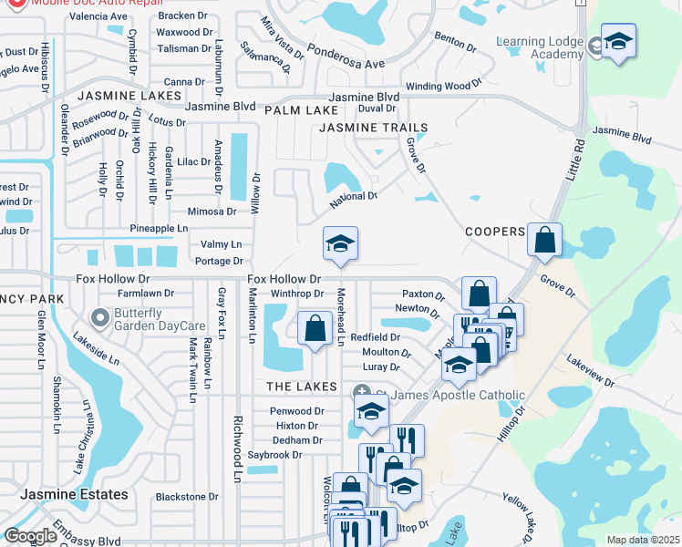 map of restaurants, bars, coffee shops, grocery stores, and more near 8309 Fox Hollow Drive in Port Richey