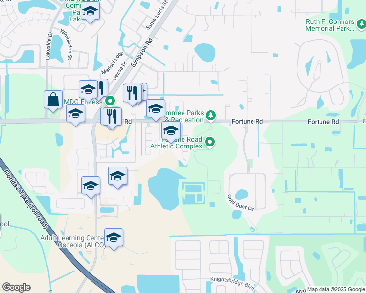map of restaurants, bars, coffee shops, grocery stores, and more near 1057A Universal Resorts Place in Kissimmee