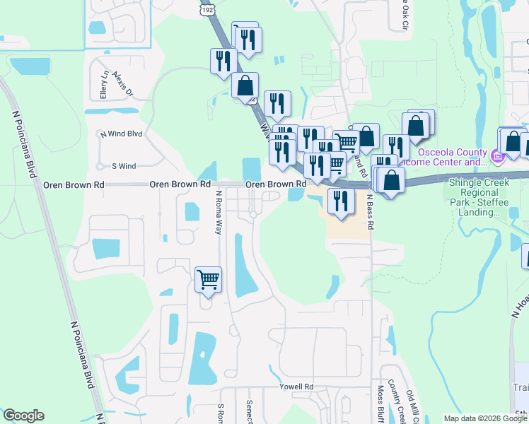 map of restaurants, bars, coffee shops, grocery stores, and more near 4500 Alberto Circle in Kissimmee