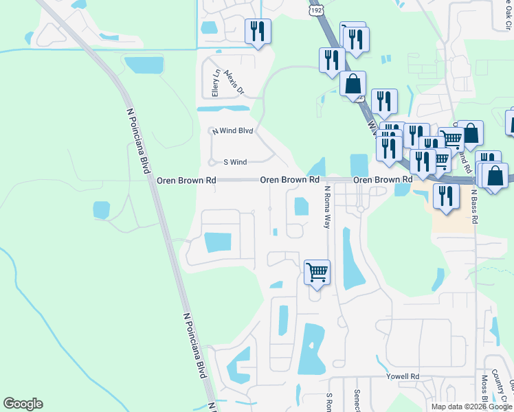 map of restaurants, bars, coffee shops, grocery stores, and more near 949 Emerald Green Court in Kissimmee