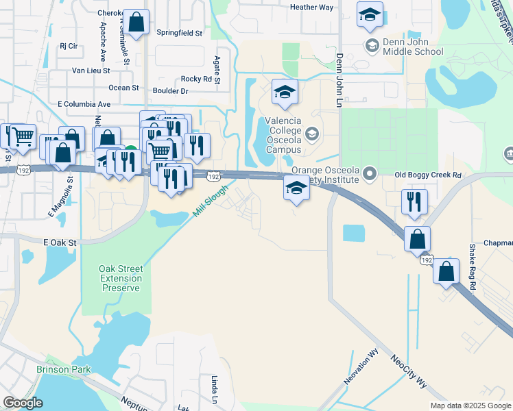 map of restaurants, bars, coffee shops, grocery stores, and more near 1110 Digital Drive in Kissimmee