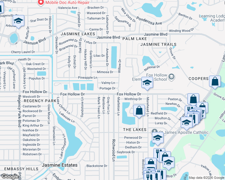 map of restaurants, bars, coffee shops, grocery stores, and more near 9926 Gray Fox Lane in Port Richey