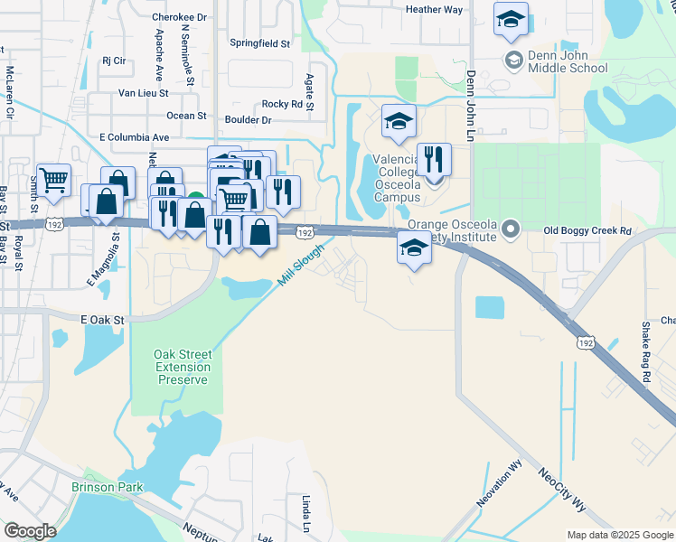 map of restaurants, bars, coffee shops, grocery stores, and more near 1110 Digital Drive in Kissimmee