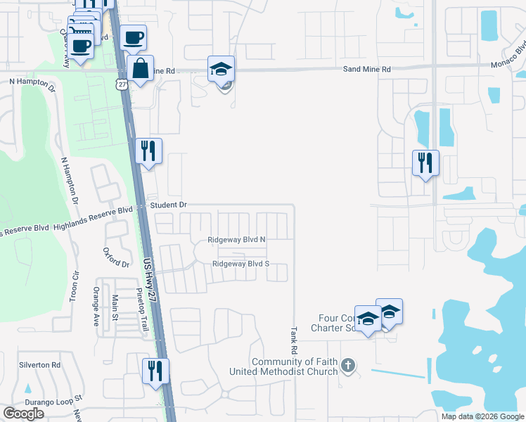 map of restaurants, bars, coffee shops, grocery stores, and more near 120 Pine Ridge Drive in Davenport