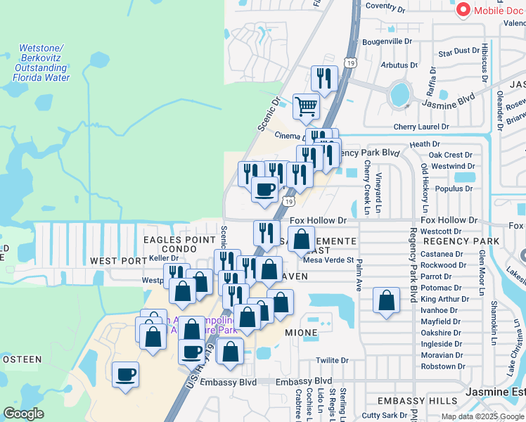 map of restaurants, bars, coffee shops, grocery stores, and more near 10053 U.S. 19 in Port Richey
