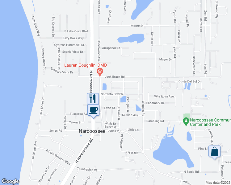 map of restaurants, bars, coffee shops, grocery stores, and more near 5125 Sorrento Boulevard West in Saint Cloud