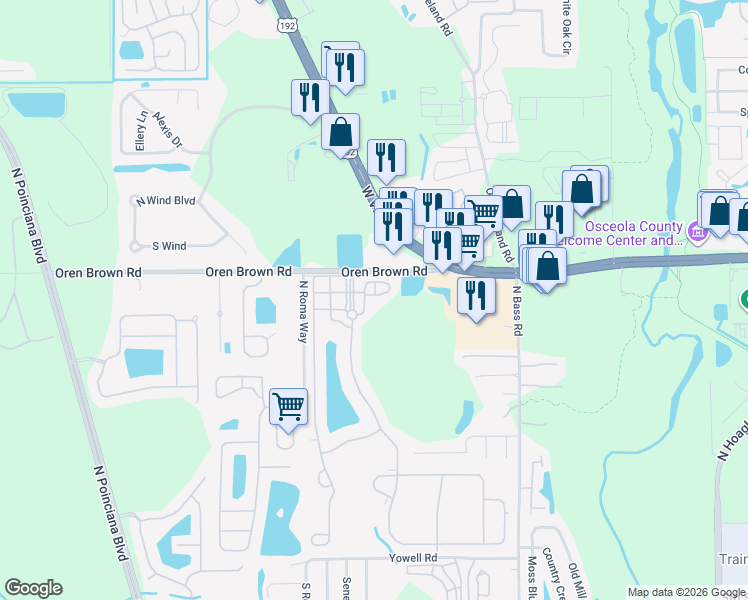 map of restaurants, bars, coffee shops, grocery stores, and more near 4552 Alberto Circle in Kissimmee