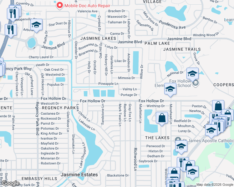 map of restaurants, bars, coffee shops, grocery stores, and more near 7839 Valmy Lane in Port Richey