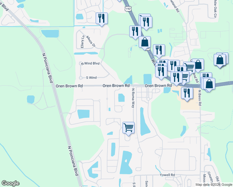 map of restaurants, bars, coffee shops, grocery stores, and more near 1347 Seasons Boulevard in Kissimmee