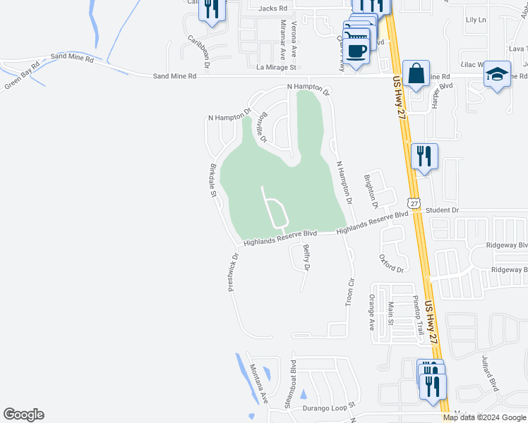 map of restaurants, bars, coffee shops, grocery stores, and more near 445 Gleneagles Drive in Davenport