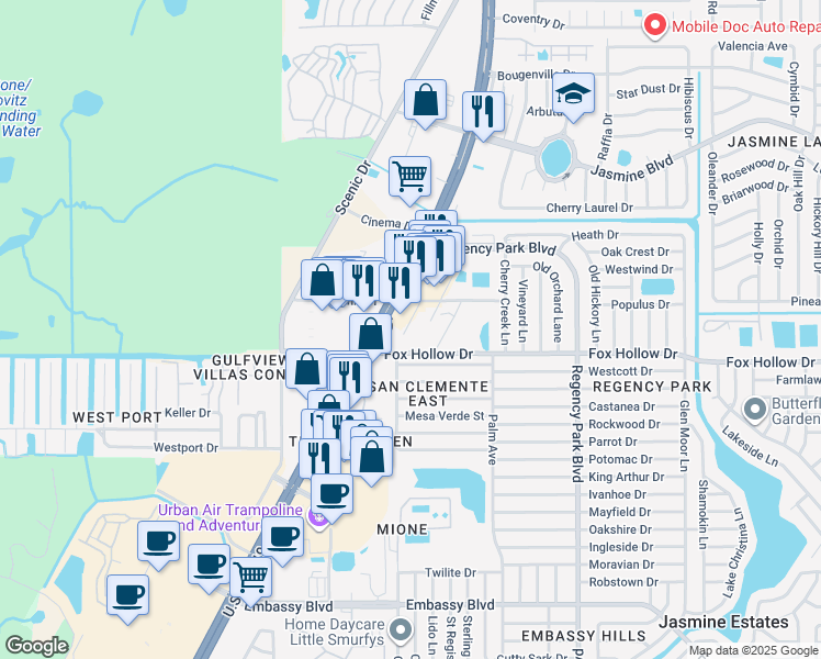 map of restaurants, bars, coffee shops, grocery stores, and more near in Port Richey