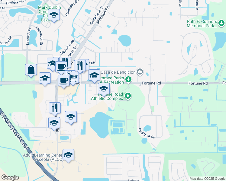 map of restaurants, bars, coffee shops, grocery stores, and more near 1072 Universal Rest Place in Kissimmee