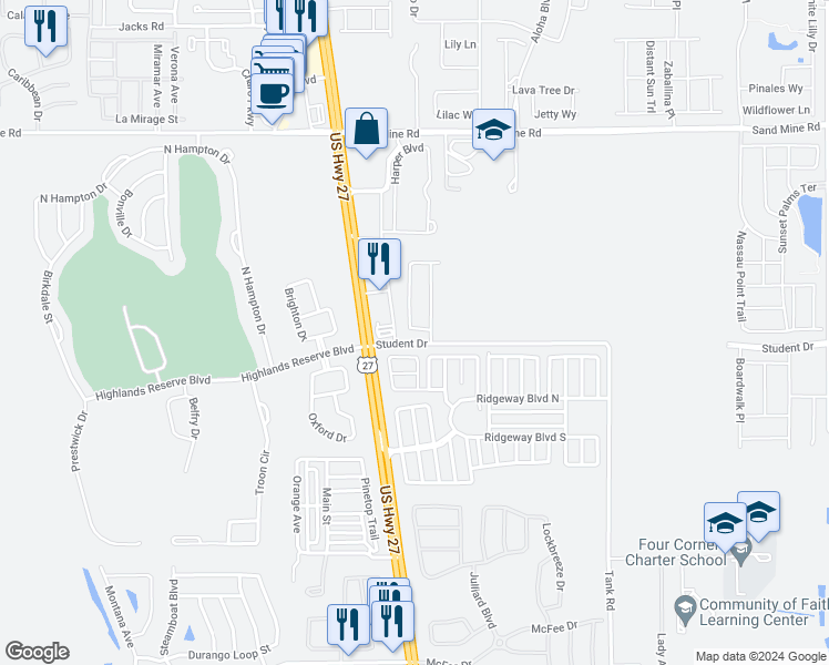 map of restaurants, bars, coffee shops, grocery stores, and more near 189 Trinity Ridge Circle in Davenport