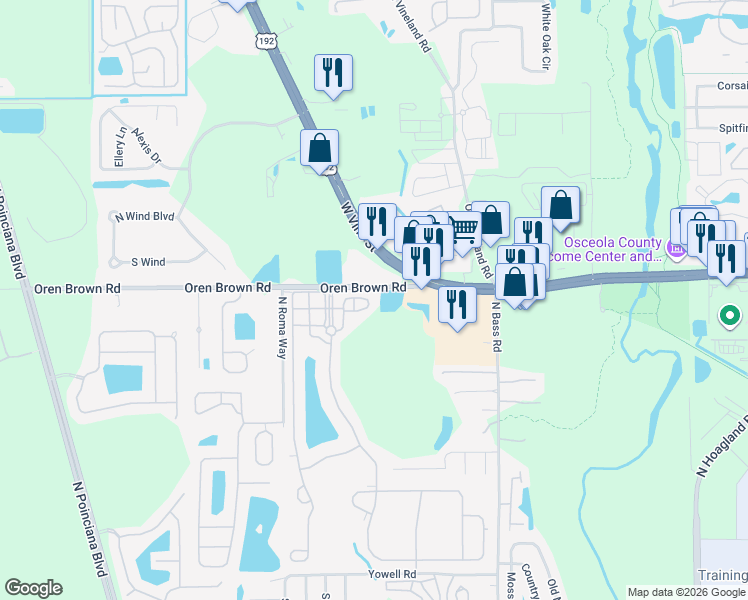 map of restaurants, bars, coffee shops, grocery stores, and more near 4538 Alberto Circle in Kissimmee