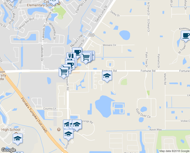 map of restaurants, bars, coffee shops, grocery stores, and more near 2403 Ming Court in Kissimmee