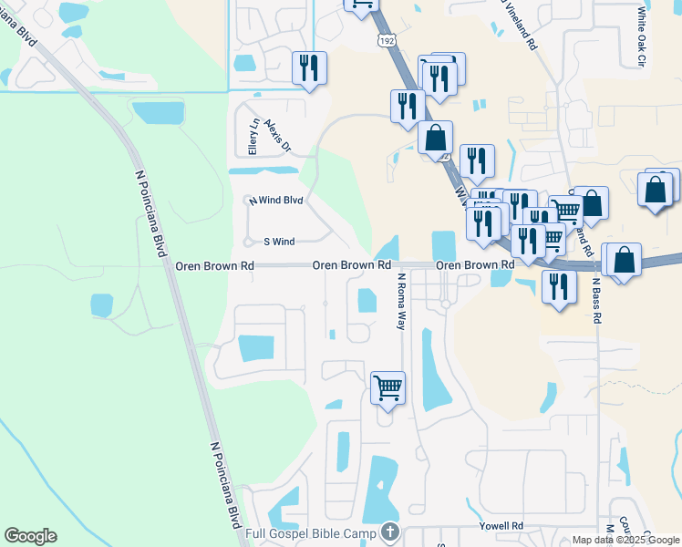 map of restaurants, bars, coffee shops, grocery stores, and more near 1347 Seasons Boulevard in Kissimmee