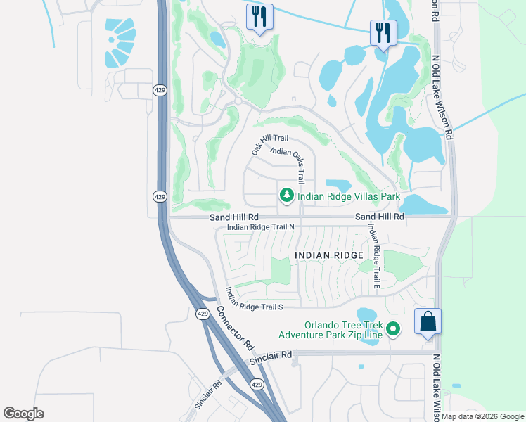 map of restaurants, bars, coffee shops, grocery stores, and more near 1649 Oak Hill Trail in Kissimmee