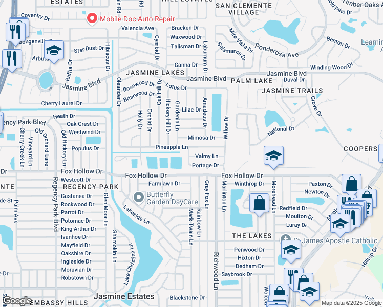 map of restaurants, bars, coffee shops, grocery stores, and more near 7839 Valmy Lane in Port Richey