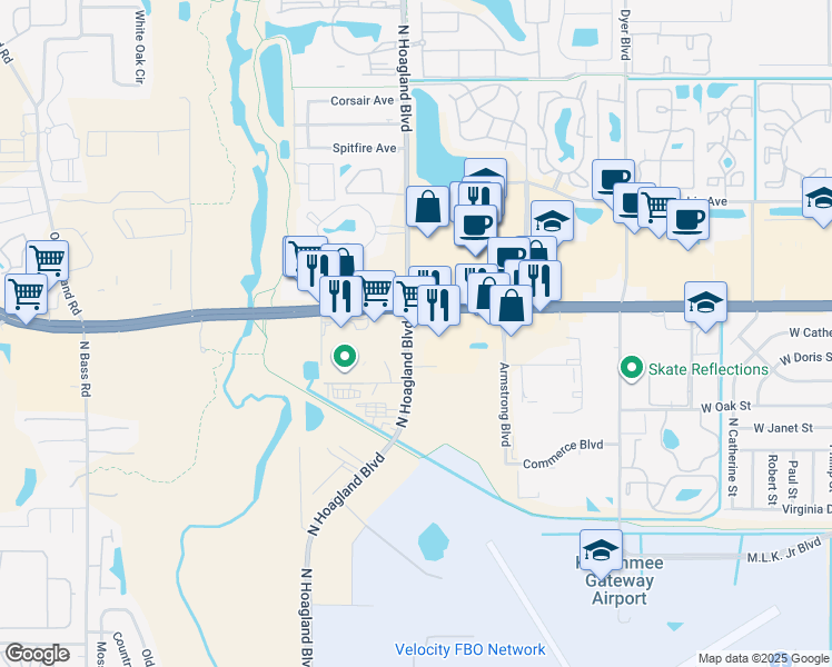 map of restaurants, bars, coffee shops, grocery stores, and more near 4030 West Vine Street in Kissimmee
