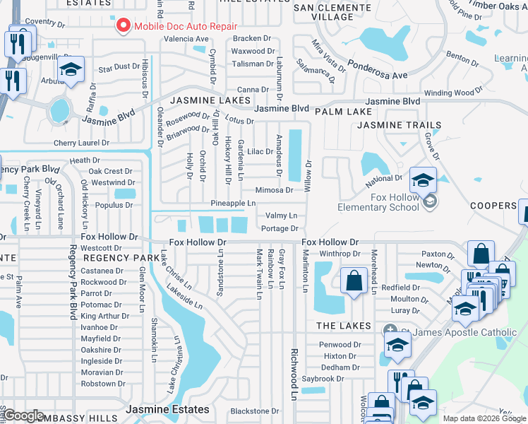 map of restaurants, bars, coffee shops, grocery stores, and more near 7839 Valmy Lane in Port Richey