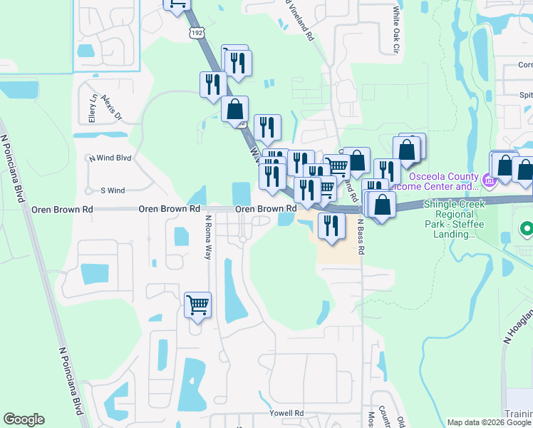 map of restaurants, bars, coffee shops, grocery stores, and more near 4552 Alberto Circle in Kissimmee