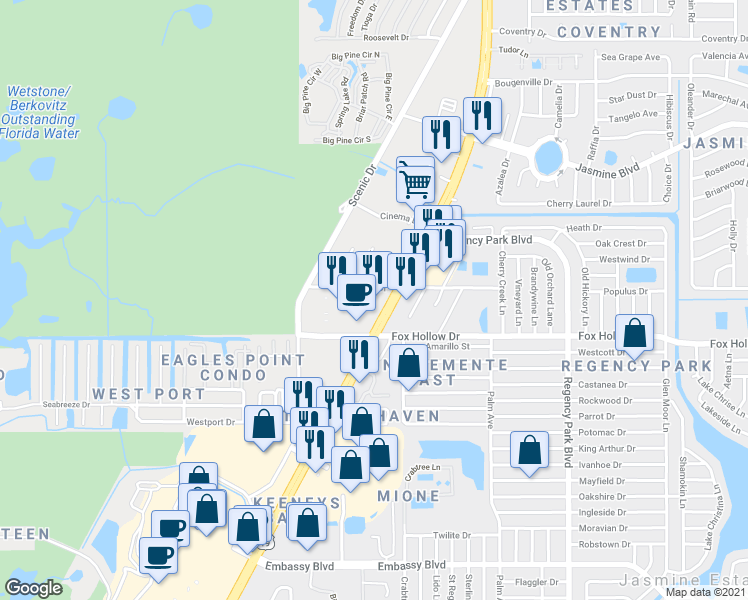 map of restaurants, bars, coffee shops, grocery stores, and more near 10091 U.S. 19 in Port Richey