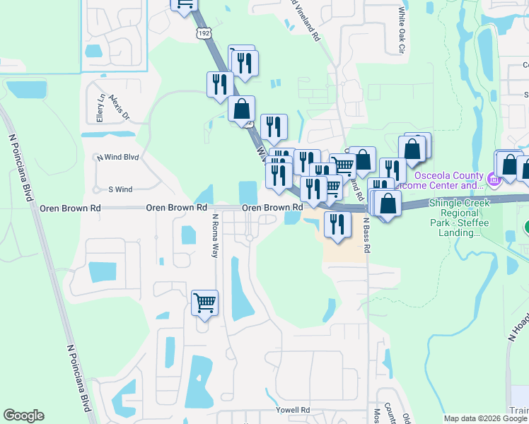 map of restaurants, bars, coffee shops, grocery stores, and more near 4552 Alberto Circle in Kissimmee