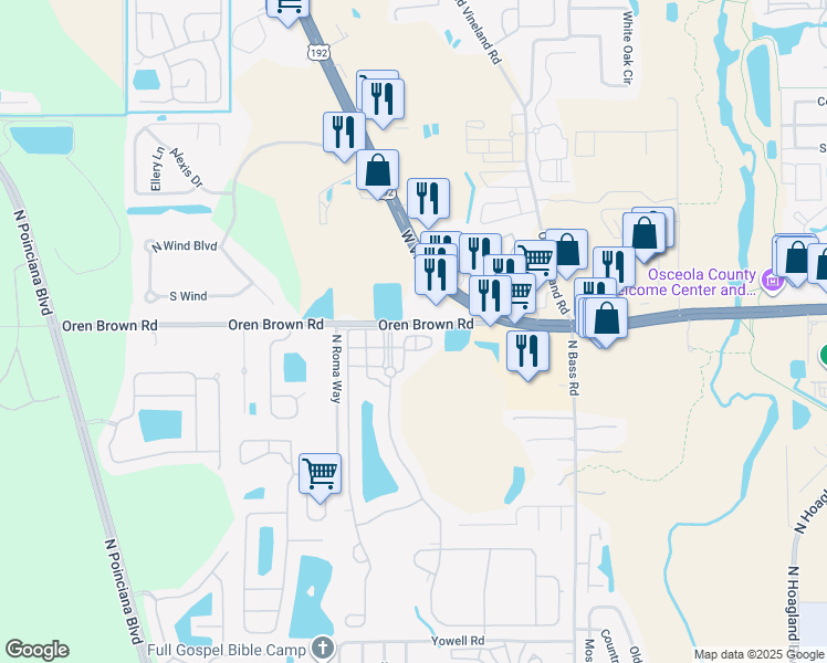 map of restaurants, bars, coffee shops, grocery stores, and more near 4552 Alberto Circle in Kissimmee