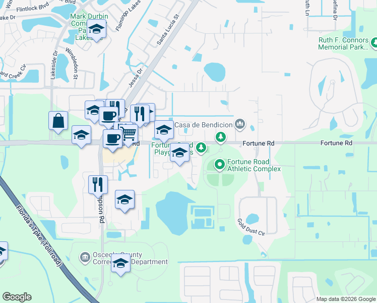 map of restaurants, bars, coffee shops, grocery stores, and more near 1072 Universal Rest Place in Kissimmee