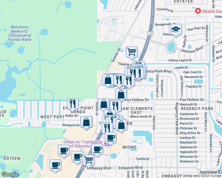 map of restaurants, bars, coffee shops, grocery stores, and more near 10053 U.S. 19 in Port Richey