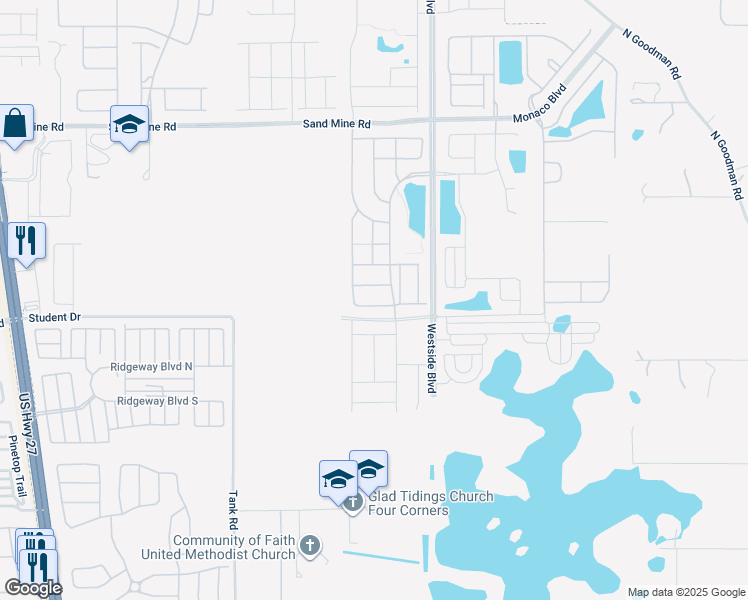 map of restaurants, bars, coffee shops, grocery stores, and more near 1517 Nassau Point Trail in Kissimmee